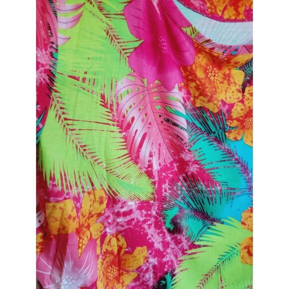 High Fifth 1X Colorful Top Tropical Print Stretch 3/4 Slv Rayon Blend Palm Frond - Picture 5 of 9